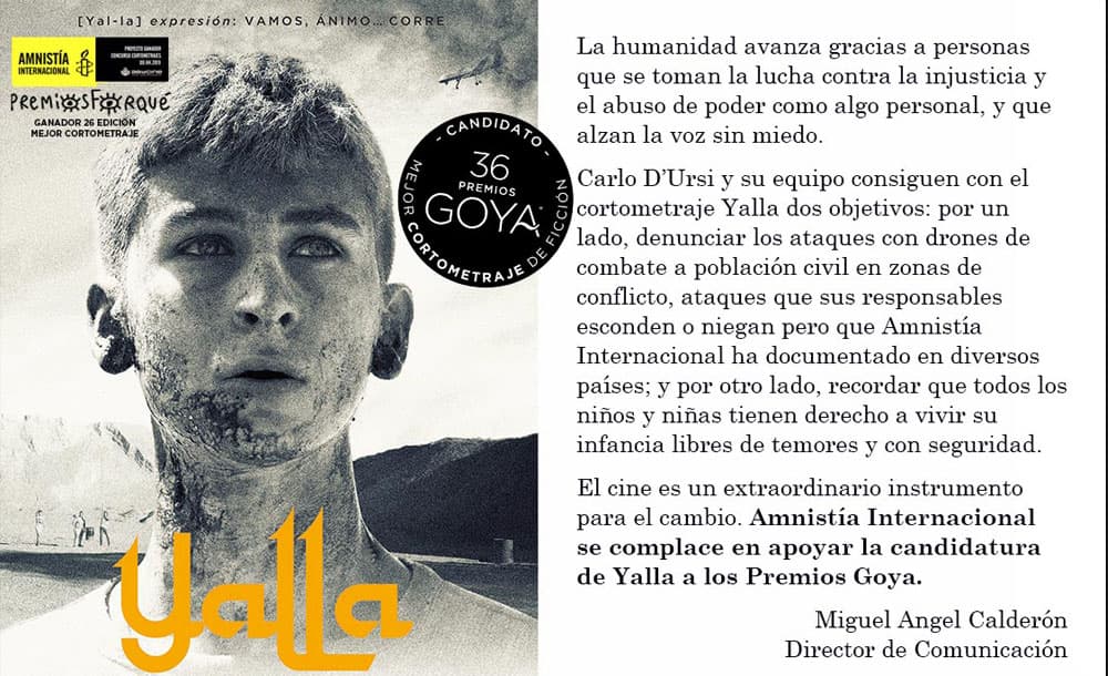El cortometraje YALLA nominado a los Premios Goya